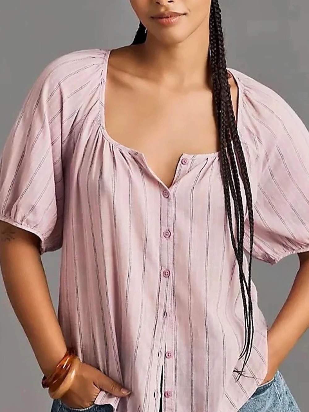 Pilcro Puff Sleeve Gauze Blouse in light purple - Size 1X